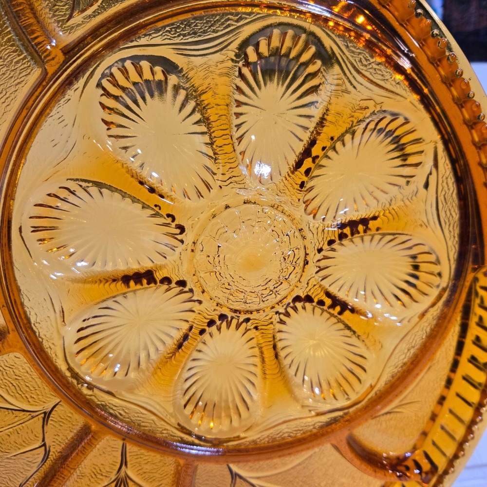 Vintage Indiana Glass Amber Deviled Egg & Relish Tray Divided 13" tree of Life - Picture 2 of 8